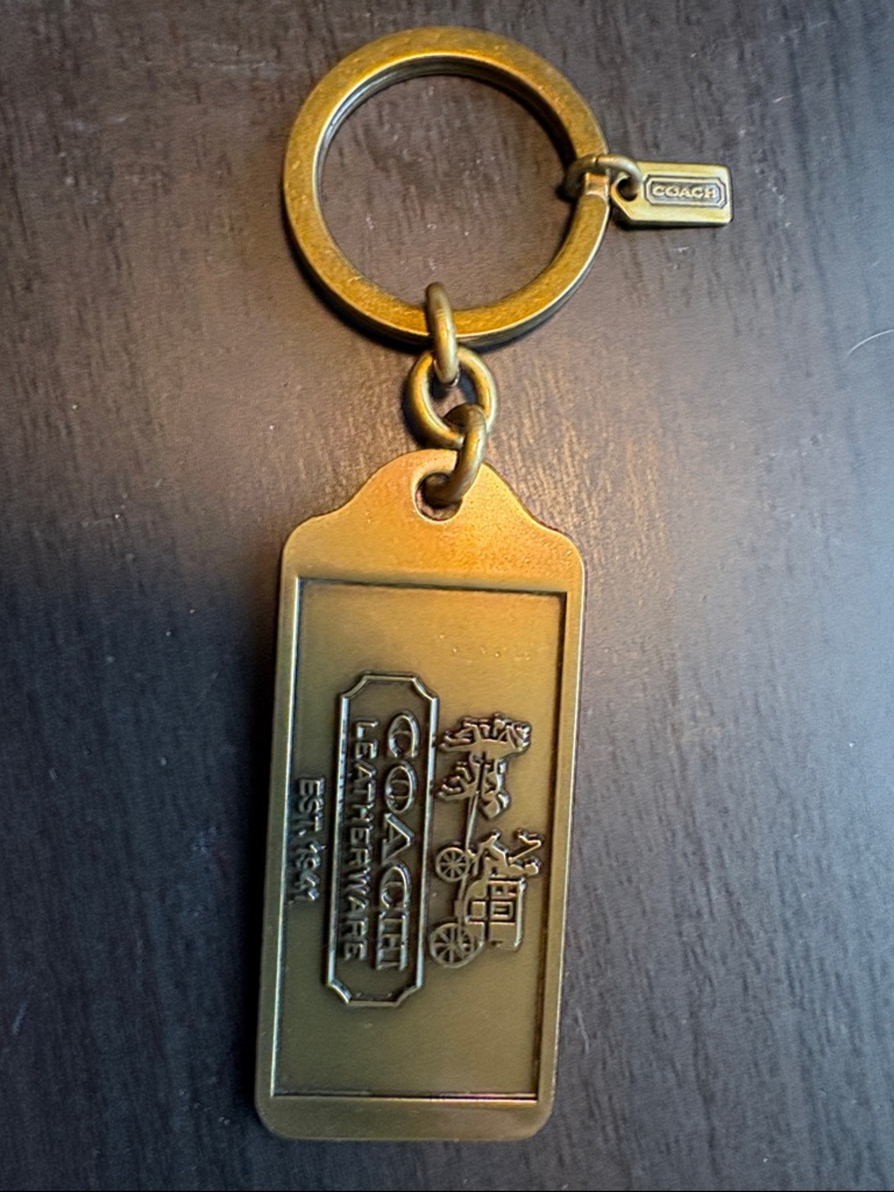 Coach Brass-Tone Metal Logo Keyring